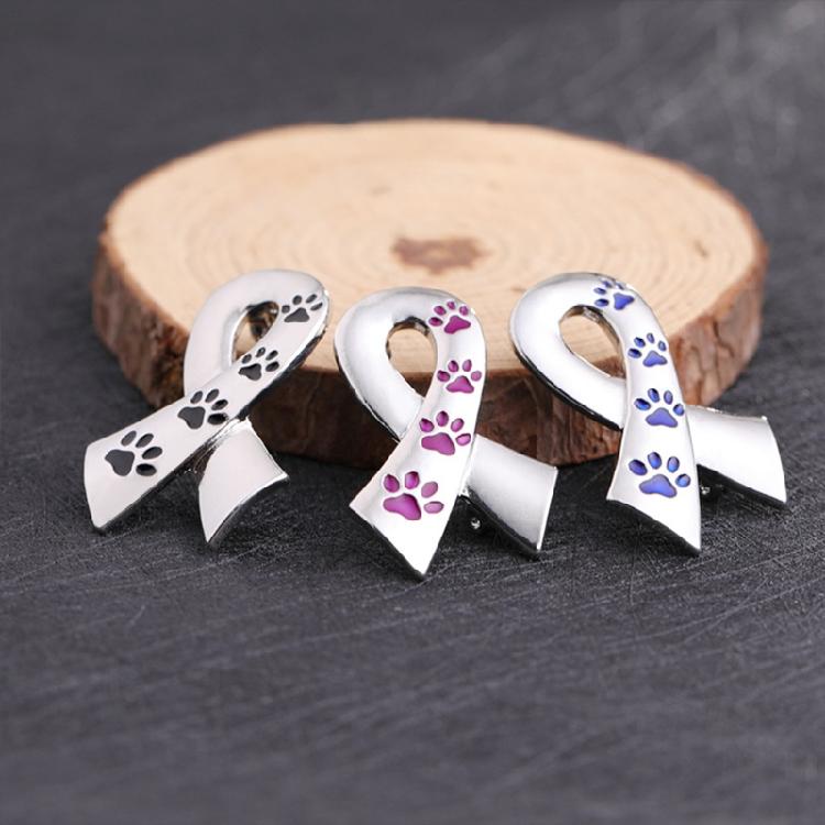Exquisite Dog Paw Print Ribbon Brooch Pin Fundraiser Campaign Events Breastpin