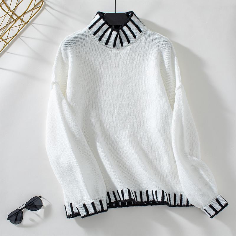 Women's Casual Long Sleeve Sweaters Turtleneck Lantern Sleeve Oversized Ribbed Knit Pullover Fall Loose Sweaters Tops for Women