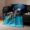 A spaceship glowing over portraits of people, stars, and light effects. for all seasons blanket lunch break throw gift