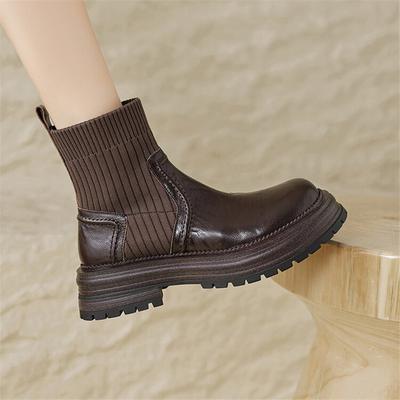 Модные Новые Осенне-Зимние Женские Ботинки из Натуральной Кожи Модные Ботинки на Платформе для Женщин Массивный Каблук Короткие Ботинки Ботильоны Женские Высокие Каблуки