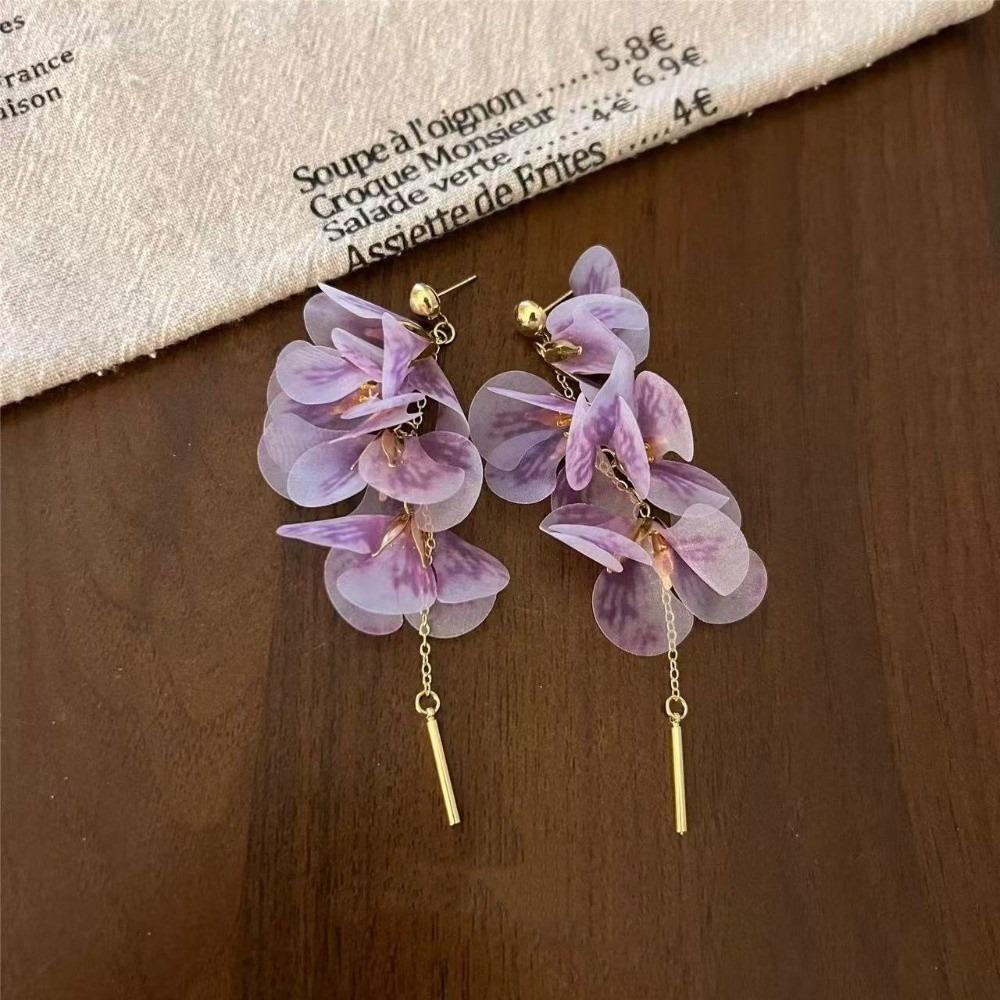 Серьги с длинной бахромой Серьги-кисточки из органзы Модные украшения Модные серьги-цветы Ежедневные
