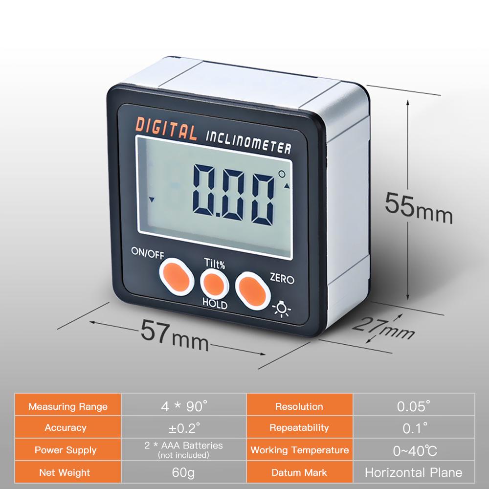 Digital Inclinometer 360°Electronic Protractor Aluminum Alloy Shell Digital Bevel Box Angle Gauge