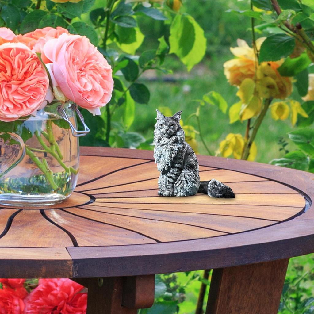 Фигурка кота мейн-куна, украшение для газона, компактная реалистичная скульптура, смола, статуя животного для двора