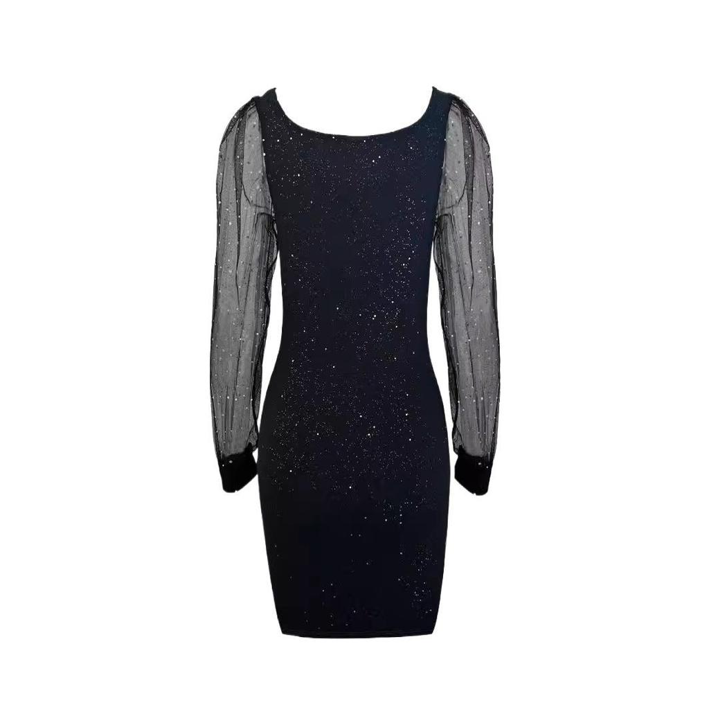 Элегантное вечернее платье-бодикон с V-образным вырезом и сетчатыми рукавами для женщин, 2024