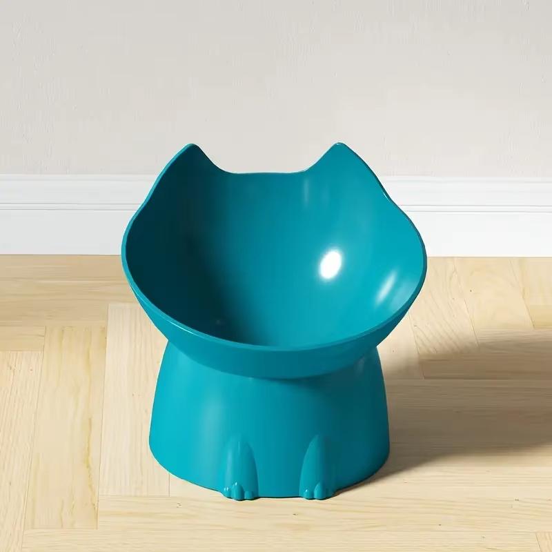 Pet Elevated Cat Bowl Anti-overturning Plastic Raised Elevated Cat Dog Bowl Feeding Dish With Tilted Edge Neck Protection