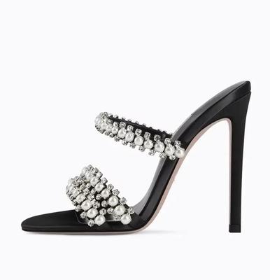 Модные хрустальные жемчужные шлепанцы, сандалии на тонком каблуке с бусинами на ремешке, современные сандалии с острым носком, летняя женская обувь, шлепанцы на шпильке