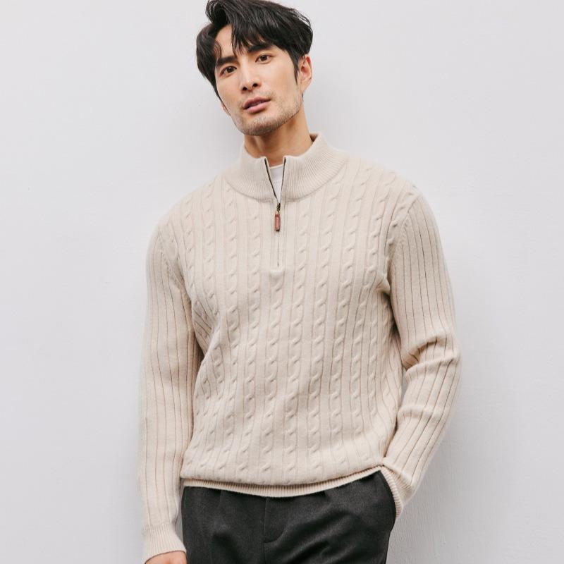 Half Zip Stand Collar Twisted Knit Sweater Men Casual Business Winter Outerwear