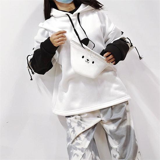 Зимняя корейская теплая толстовка с капюшоном Ruili Bear аниме, женская толстовка Kawaii с круглым вырезом и длинными рукавами, модная супер уличная толстовка