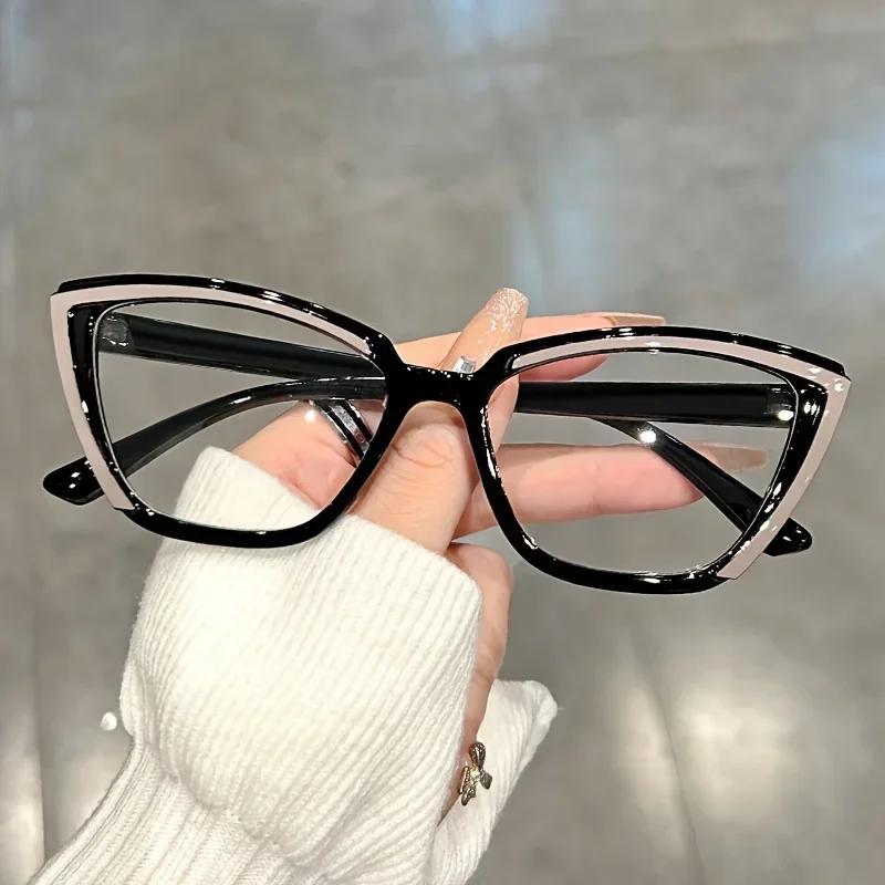 Anti Blue Light Cat Eye Irregular Flat Mirror Retro Fashion Personalized Splicing Color Trend Multifunctional Sunglasses