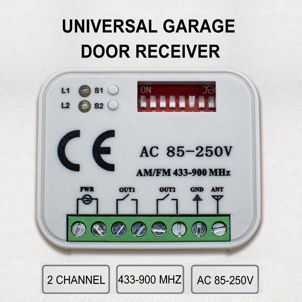Garage Door Receiver Switch Controller AC/DC 9V-30V 220V 2 Channels 300MHz to 868MHz 433.92MHz