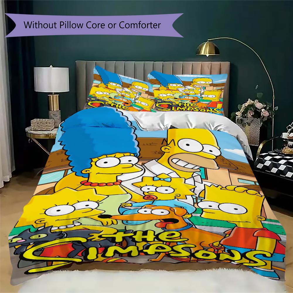 Simpsons Family Pattern Bedding uilt Set uilt Cover Pillowcase Home Decoration Birthday Gift (1 * duvet cover + 2 * pillowcase  without core)85