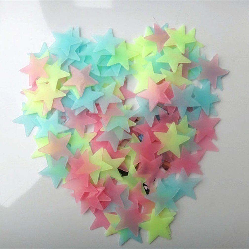 500PCS  Living Bedroom Luminous Fluorescent Color Decal Home Decor Stars Glow Wall Stickers Baby Kids