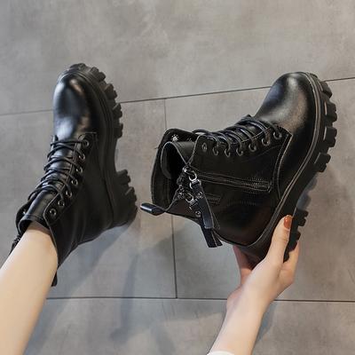 Кожаные мартинсы на высокой платформе для женщин, весенние новые ретро кожаные на высоком каблуке, легкие короткие ботинки для женщин