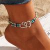 Bohemian Wind Beach Anklet Rice Bead Beaded Versatile Double-layer Versatile Turquoise Love Foot Decoration Women