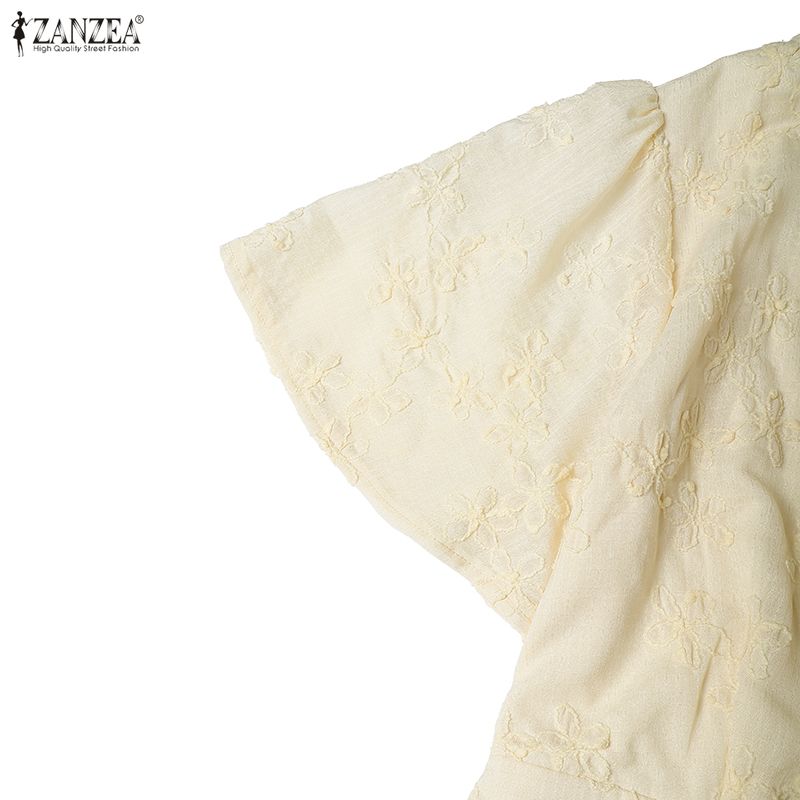 ZANZEA Женское повседневное платье с круглым вырезом, коротким рукавом и элегантным кружевным пэчворком