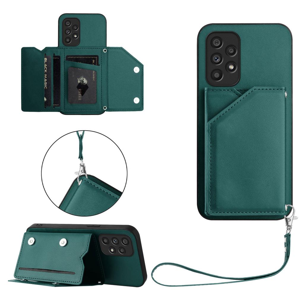 For Samsung Galaxy A53 5G Case Card Holder Kickstand Skin-Touch Phone Cover with Wrist Strap