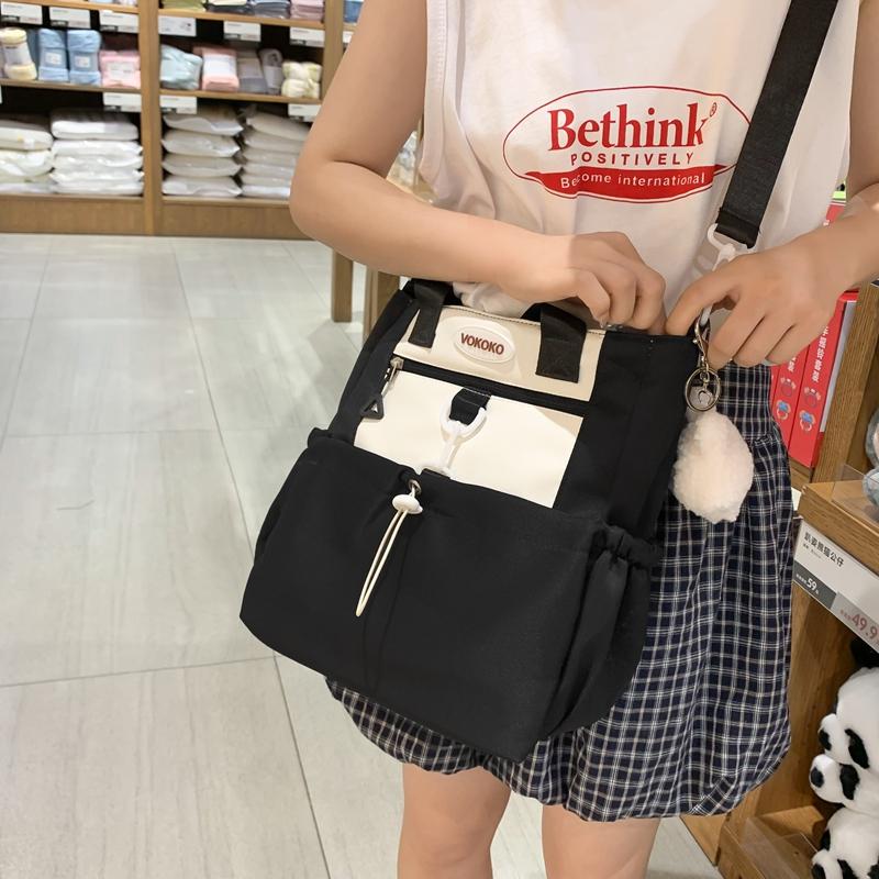 Girls Contrast Shoulder Bag Large Capacity Student Book Bag