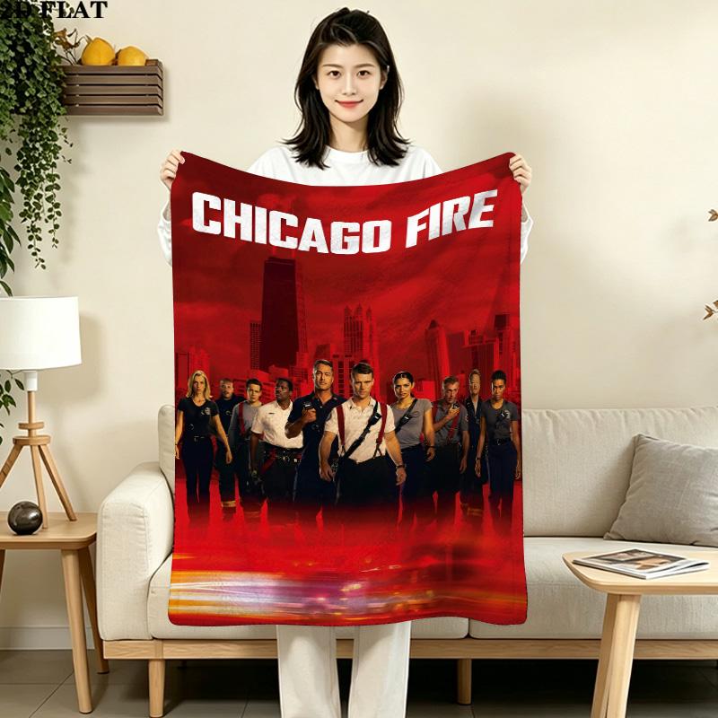 1PC Chicago Fire Patterned Flannel Blanket Suitable For All Seasons For Home Decor Warmth And Comfort Gifts Holiday Present
