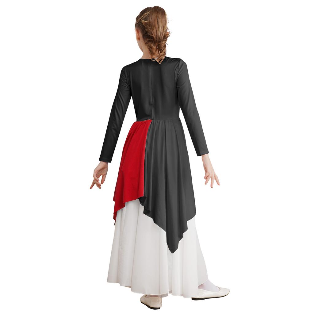 Платье для выступления Girls Worship с длинным рукавом, металлическим контрастом и асимметричной юбкой, костюм для лирического танца