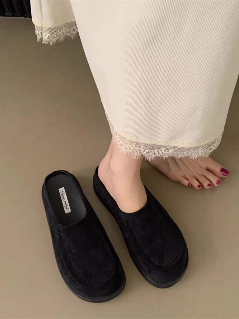 Minimalist Flat-soled Slippers Comfortable Round Head Casual Small Leather Shoes Versatile Single Shoes Women's New Platform Shoes