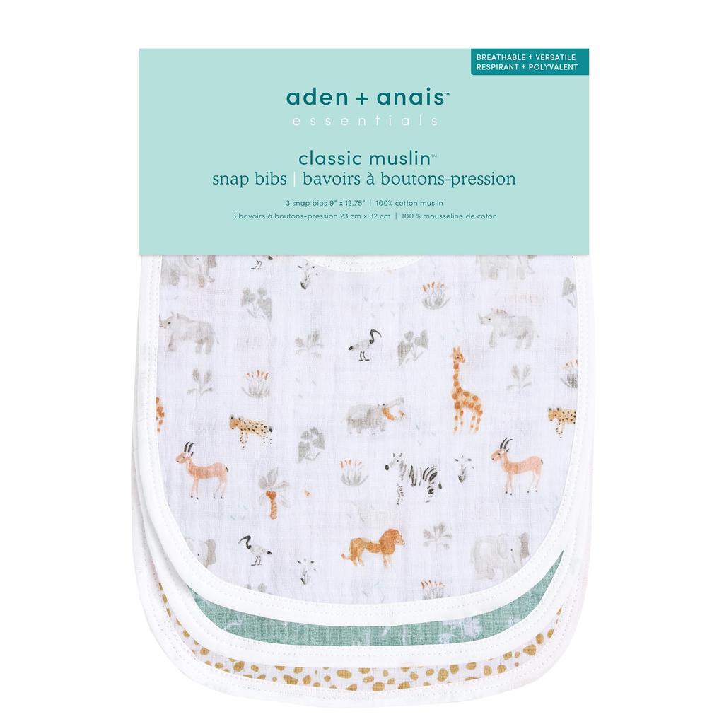 Aden anais essentials Слюнявчик на кнопках Сафари с жирафами Один размер Хлопок 23 x 32 см Можно стирать в машине Подарок на выписку из роддома BBADAEESNC30026 + 3 шт. 100%