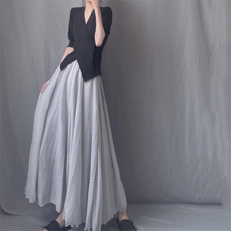 Минималистская хлопковая и льняная супердлинная струящаяся юбка, эластичная, с высокой талией, длинная юбка-сюрприз, юбка для путешествий и фотографий, женская юбка
