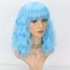 MISS WIG Women Natural Wavy Wig with Bangs Synthetic Fiber Shoulder Length Light Blue Cosplay Daily Wear Blue Wavy Wig