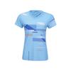 Li Ning Серия Бадминтон Быстросохнущая Прохладная Футболка с V-образным вырезом для соревнований и тренировок с коротким рукавом Женские топы Лунно-белый Синий AAYV022-5