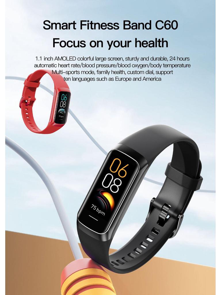 Cross-border AMOLED Smart Bracelet: Monitors Blood Pressure, Oxygen, Temperature, Heart Rate, Sleep; Waterproof Sports Watch