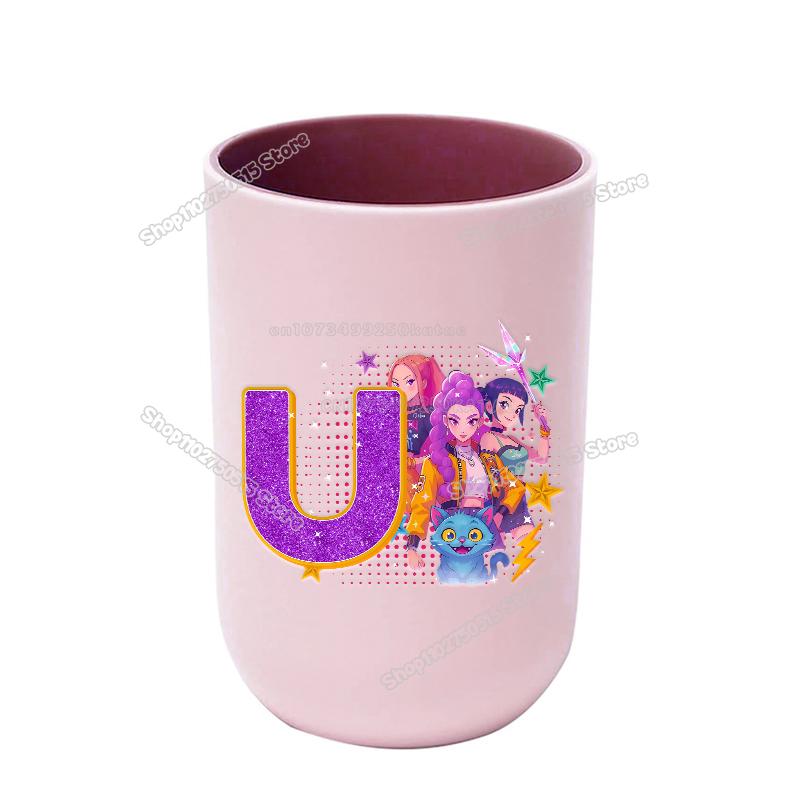 KPop Demon Hunters Letter A-Z Kids Toothbrush Cup Rumi Mira Zoey Girl Washing Mouth Mugs Water Cup Bathroom Toothbrush Holder