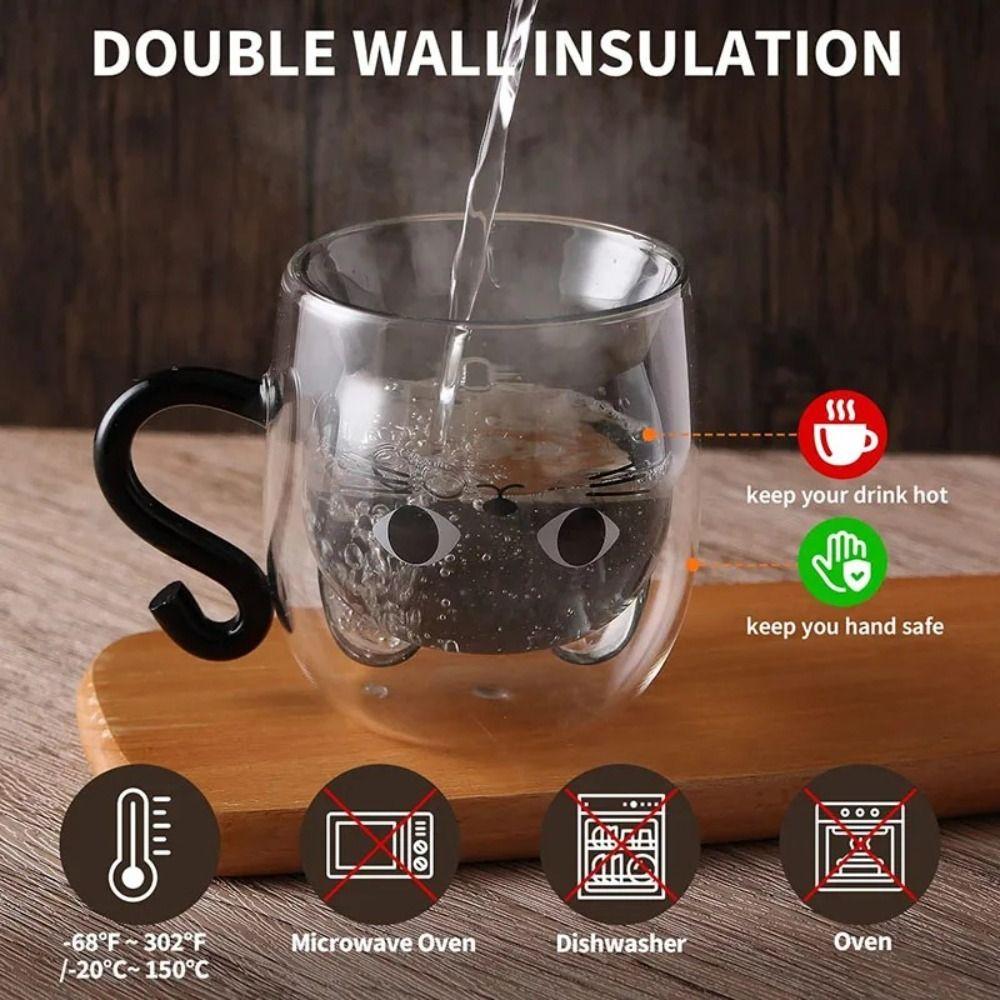 Стеклянные чашки для эспрессо, мультяшные чашки для воды с котиками, термокружки для кофе, подарок