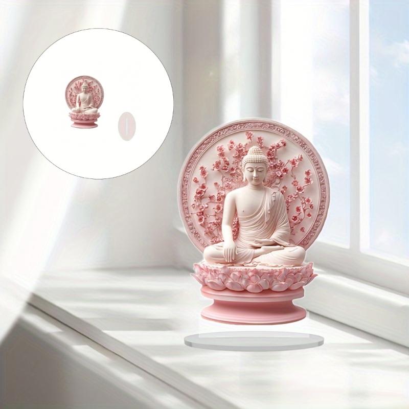 2D Acrylic Buddhist Statue with Base Flat Buddhas Figurine Sculpture Table Ornament Meditating Spiritual Decoration