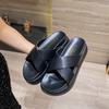 Fashion Solid Cross Leather Band Platform Sandals Women Muffins Slippers Casual Slip On Babouche Ladies Flipflops Summer Shoes Pantuflas