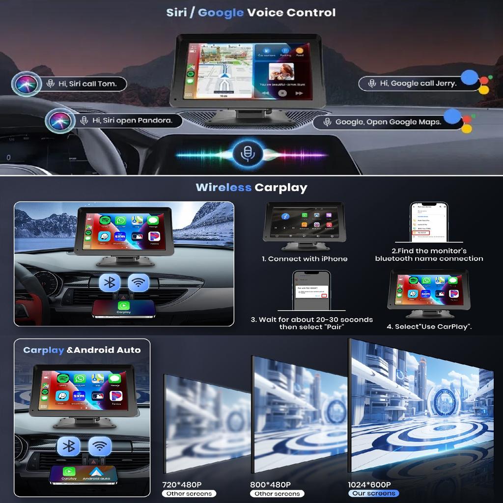 Новый 7-дюймовый Carplay портативный беспроводной автомобильный смарт-экран MP5 навигация реверсивный плеер