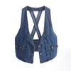 Женская мода корейский стиль жилет женский винтажный без рукавов плюс размер повседневный джинсовый пальто