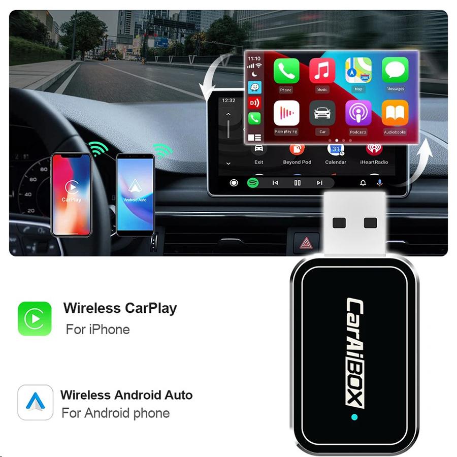 2 в 1 беспроводной адаптер CarPlay для Android, беспроводной адаптер Android Auto, Smart Mini Box, быстрое подключение с проводным подключением к беспроводному