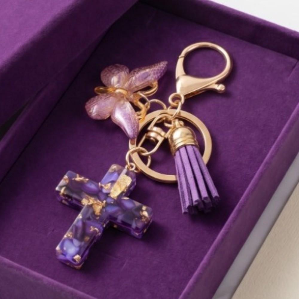 Tassel Butterfly Keychain Resin Bag Hanging Funny Cross Pendant Keychain Key Decor