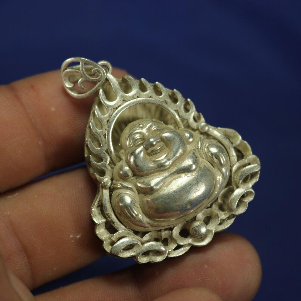 Tibetan Buddhism Tibet Silver Carved Buddha Lucky Amulets Necklaces Pendants