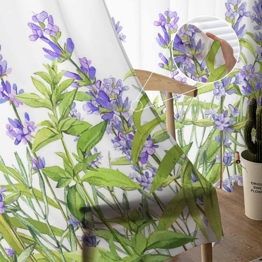Весенние растения, прозрачные тюлевые шторы с лавандой для гостиной, спальни, кухни, для окон, вуаль, украшение для дома 