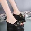 Summer Platform Women Slippers Mesh Flower 8.5cm High Heels Female Casual Shoes Wedges Fashion Fish Mouth Women's Roman Slides