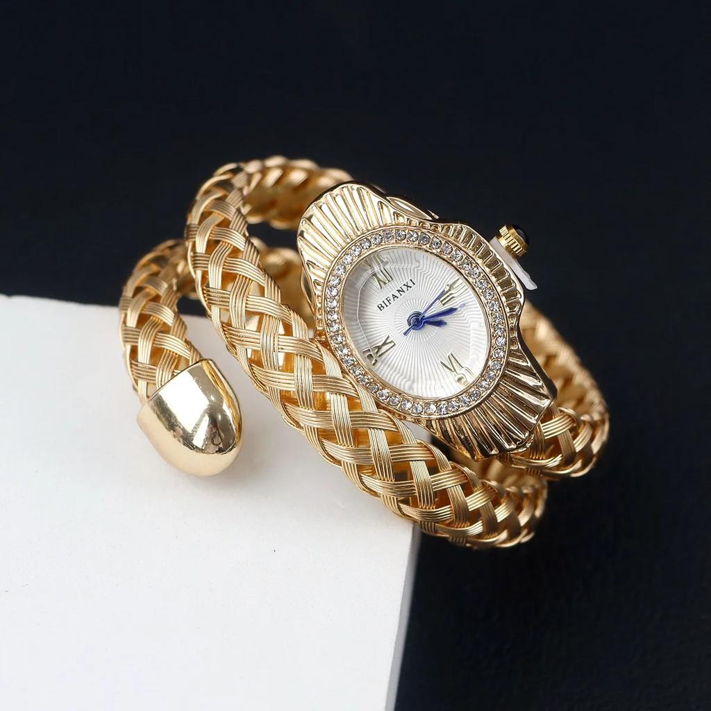 Модные бриллиантовые BIFANXI новые кварцевые часы женские уникальной формы змеи европейско-американские браслетные часы с плетеным браслетом женские наручные часы