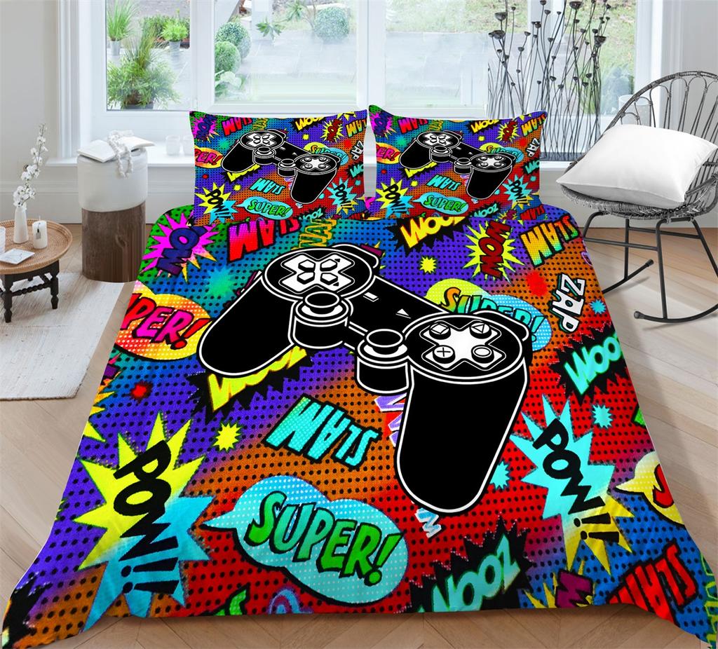 Постельные принадлежности для игрока, ткань из микрофибры, игровой автомат, пододеяльник и наволочка с принтом, подходят для домашнего украшения комнат для мальчиков и мужчин, любителей игр