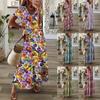 Women's Spring Summer V-Neck Short Sleeve Boho Print Swing Dress