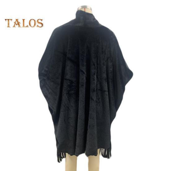 Winter Fall Women Jacket Thick Fleece Fringe Tassel Hem Long Bat Sleeves Open Stitch Cardigan Knitted Fuzzy Mid Length Coat Outdoor Daily Wear Shawl