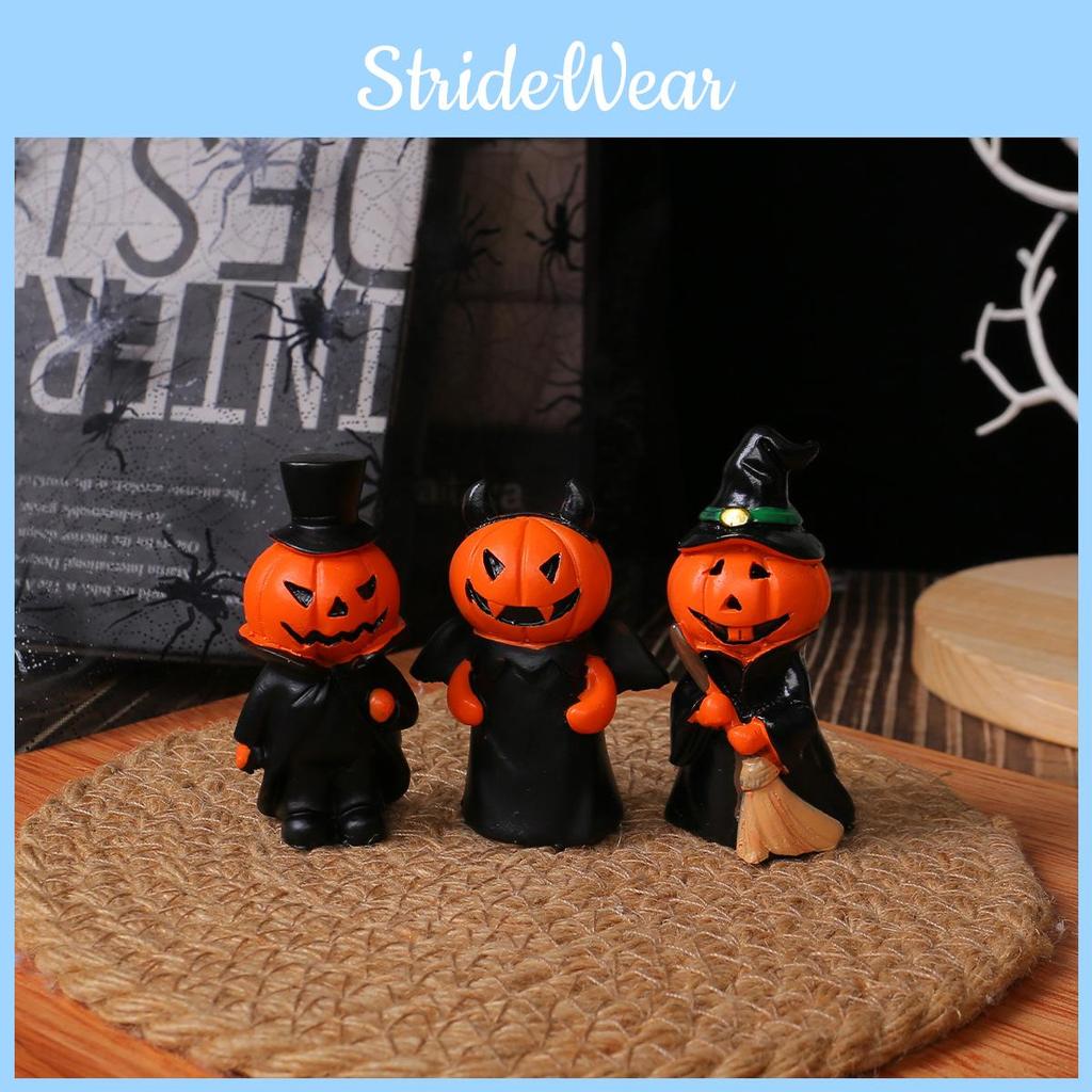 Halloween Resin Material Demon Miniature Figures With Pumpkin And Broom For Festive Setting