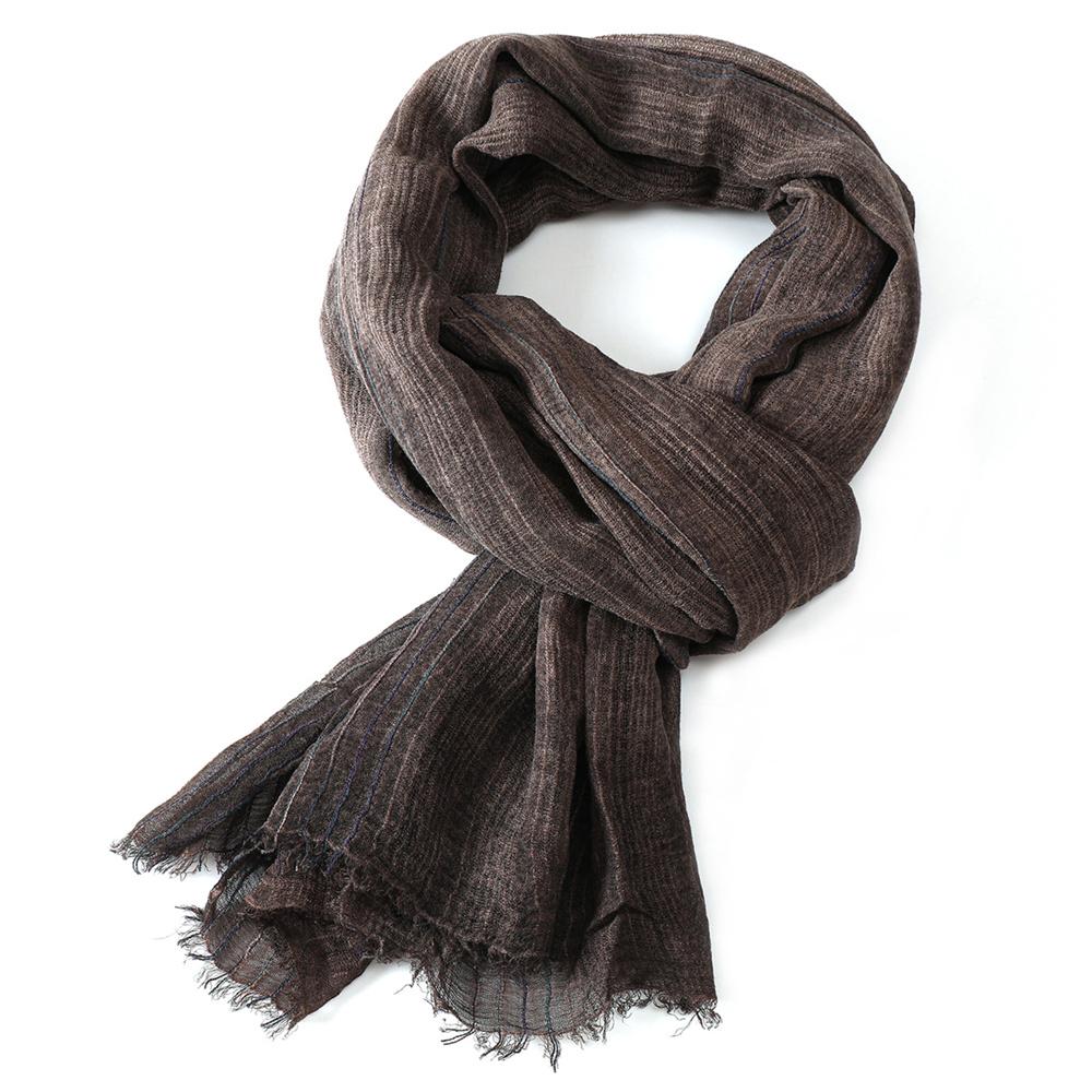 Хлопково-льняные мужские шарфы в полоску Осень Зима Черный Темно-синий Теплый мужской шарф Мужские аксессуары Короткая бахрома Bufanda Шаль