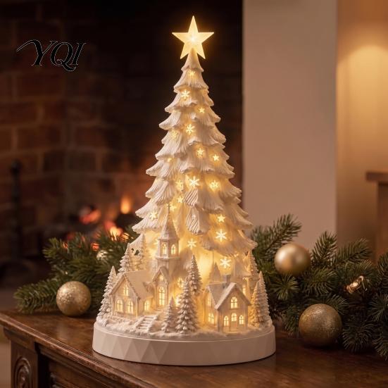Desktop Decorative Tree LED Light Up Snowy Christmas Tabletop Decoration, Mini Night Festive Room Decoration Light, Indoor Holiday for Living
