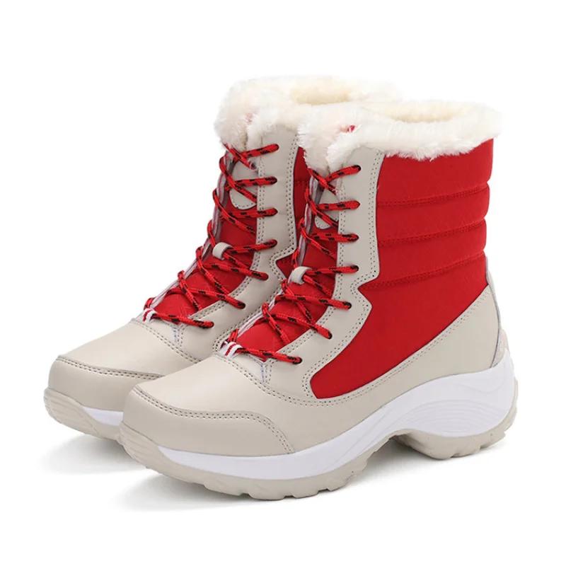 New Winter Women's Snow Boots Waterproof Heels Women Boot Warm Snow Plush Outdoor Short Footwear Round Toe Cross Tie Shoes