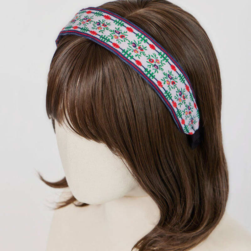 MAIA Зеленая жаккардовая повязка для волос с цветочным узором - Однотонная бело-зеленая