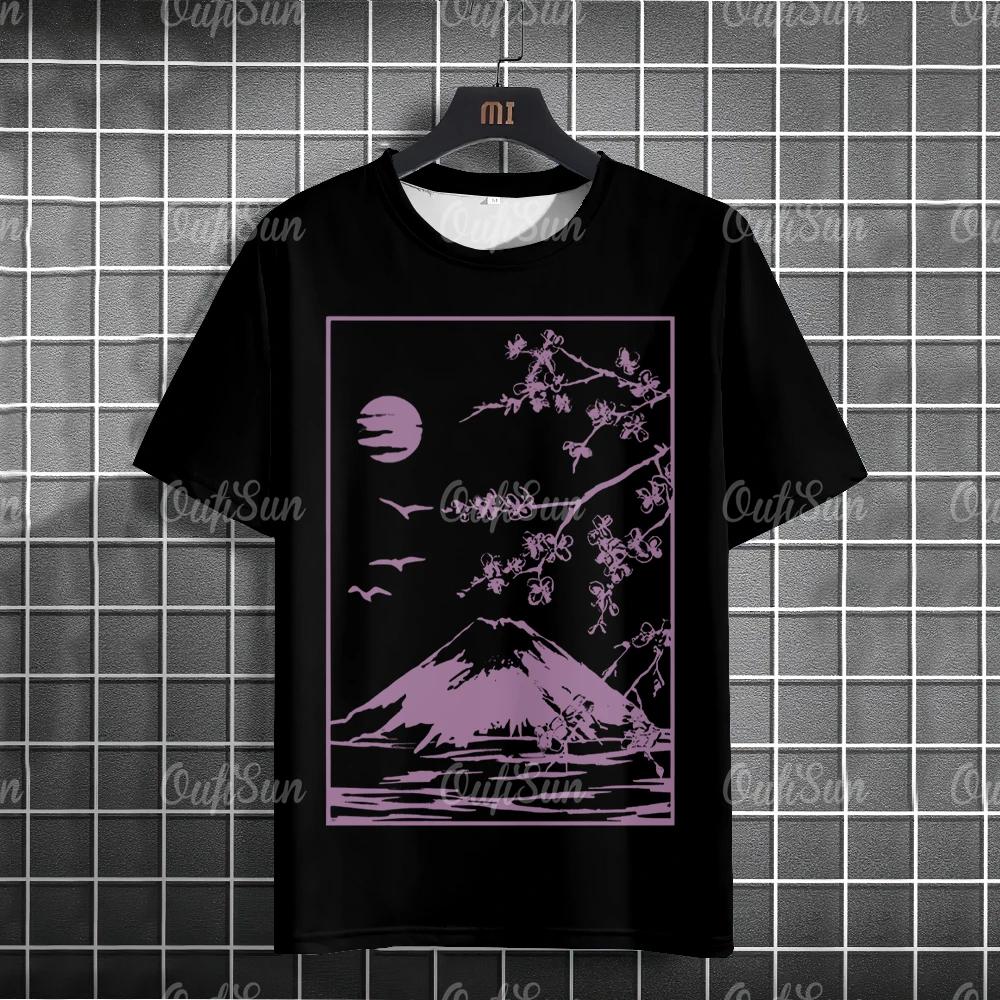 Японская футболка с изображением горы Фудзи для мужчин, модные футболки с короткими рукавами, повседневный топ, летняя повседневная мужская одежда, свободная уличная одежда XL